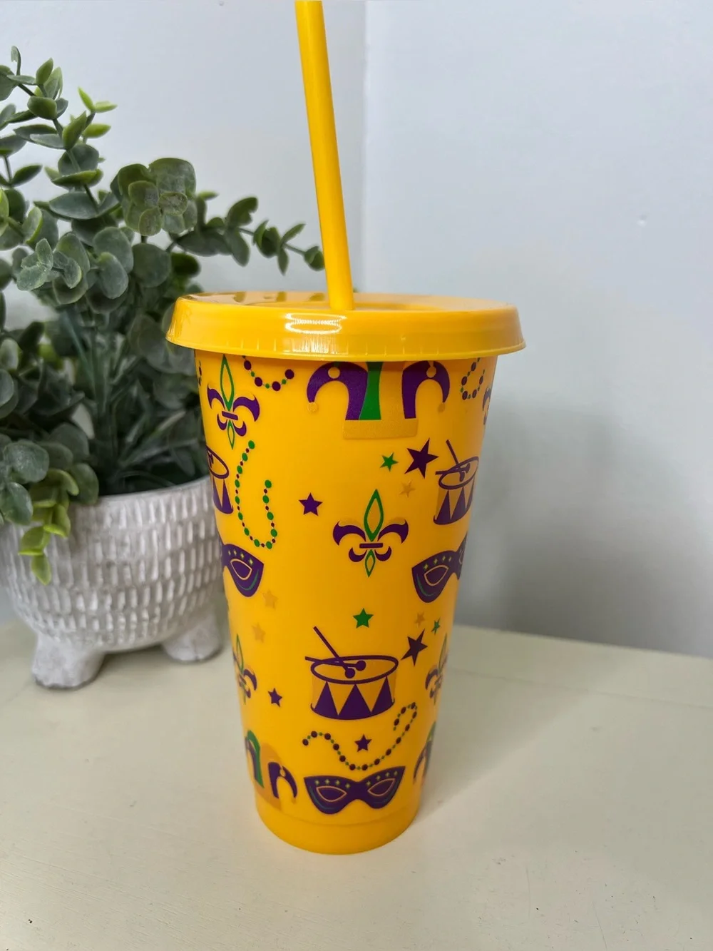 Brand New-Mardi Gras Tumbler with Straw